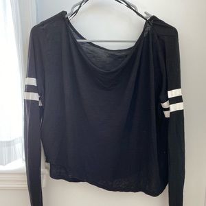 Black Striped Long-Sleeve Crop Top